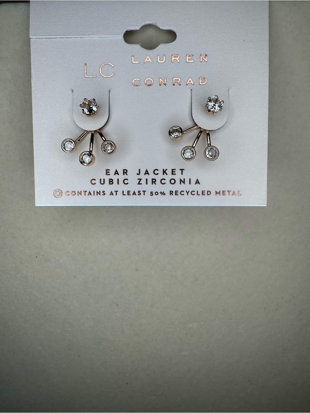 New LC Lauren Conrad Gold Cubic Zirconia Ear Jacket Earrings - Rose Gold - Picture 1 of 1